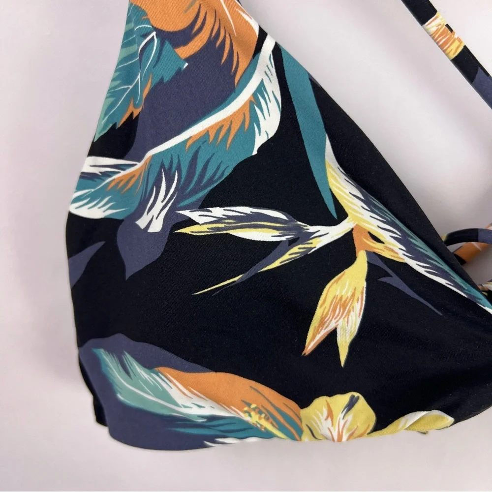 Roxy Garden Surf Bikini Top Black Tropical Floral Crisscross Swimwear L - Picture 5 of 9